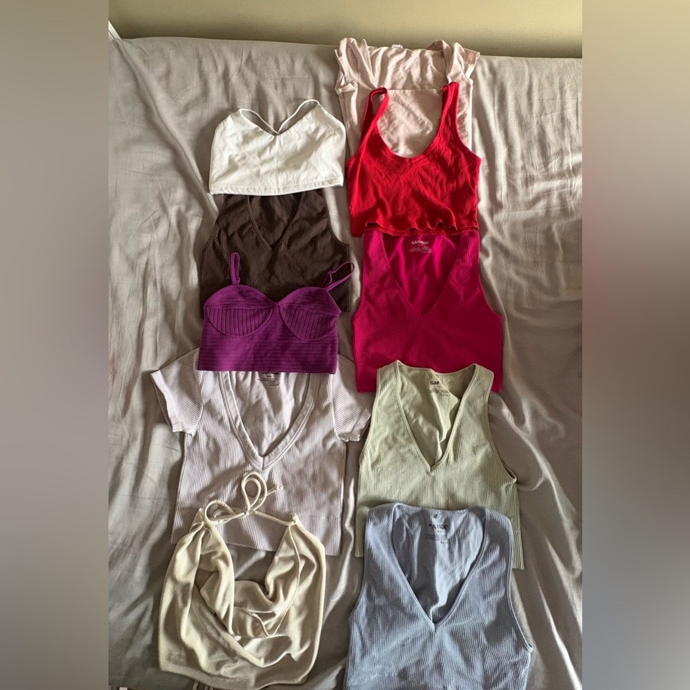 Garage Women's Crop Tops in White, Brown, Red, Pink, Purple, Cream, and Blue